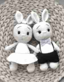Szydełkowe Ślubne króliczki para młoda ślub maskotka pamiątka