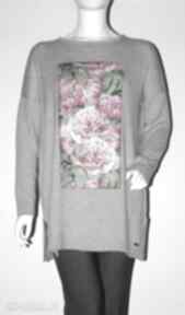 Tunika, sweter oversize swetry bellafeltro róże, kwiaty, dzianina