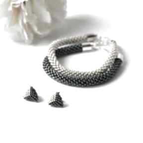 Triangle set maxi - komplet biżuterii w hematycie i srebrze pracownia lawre