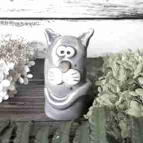 Fioletowy ceramika badura kotek, ceramiczny kot z gliny, zabawny z bajki
