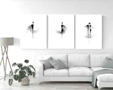 Zestaw 3 obrazów malowanych ręcznie 50 x 70 cm, czarno białych, 3170484 art krystyna siwek