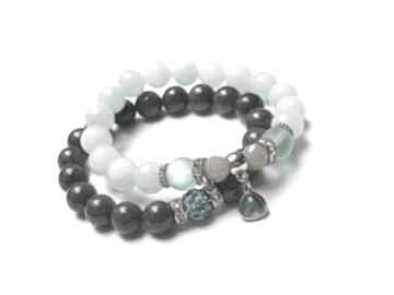 Grey and baby blue vol duo jadeity kwarc shamballa komplet dwóch