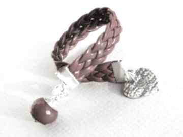 bordo silver heart bransoletka bordowa rzemienna serce pleciona