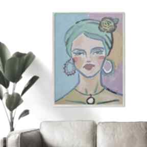 Obraz portret kobiety w turbanie carmenlotsu do salonu, obrazy na zamówienie, malarstwo