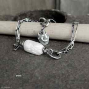 Perły - 015 arvena z pereł, srebro oksydowane, biżuteria autorska, srebrna, białe