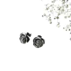 Kolczyki srebrne - oksydowane różyczki na sztyftach venus galeria, biżuteria, prezent, róże