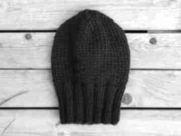 100% wool unisex klasyk zimowa wełniana czapka czarna aga made by hand, klasyczna dziergana