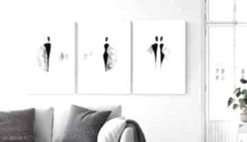 Zestaw 3 grafik 40x50 cm wykonanych ręcznie, 2483761 art krystyna siwek minimalizm, do salonu
