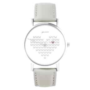 Zegarek - serce dziergane beżowy, skórzany zegarki yenoo, grafika, dla niej, prezent