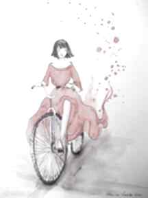 "podróż ku z dodatkiem piórka artystki plastyka laube adriana art akwarela, rower, sukienka