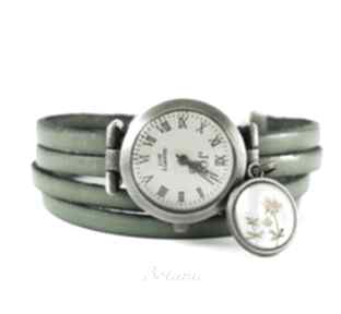 Bransoletka, zegarek - wiesiołek skórzany, oliwkowy lili arts, pasek, prezent