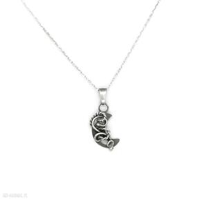 Srebrny naszyjnik z księżycem ladyc z lunulą, biżuteria z delikatny, drutu, z symbolem, symbol