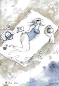 "body positive 3" akwarela artystki adriany laube - kobieta, plaża, morze, lato, wakacje art