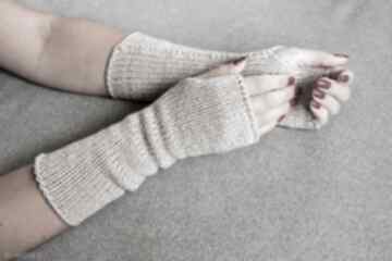 Mitenki jasnobeżowe rękawiczki hermina na jesień, wełniane, z wełny, ciepłe, handmade