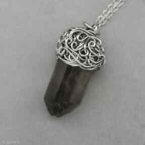 surowy kwarc dymny wire stal chirurgiczna wisiorki agata rozanska wisiorek, talizman, amulet