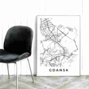 mapa gdańsk - format 50x70 cm plakaty hogstudio miasta, do salonu, modny plakat, domu, czarno