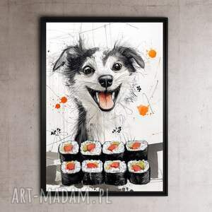 Rysunkowy pies sushi - plakat A3 z grafiki Justyny Jaszke (bez ramki)