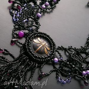 handmade naszyjniki black dragonfly - kolia beading