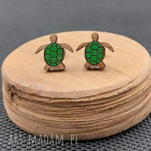 kolczyki drewniane żółwie jasnozielone, zwierzęta