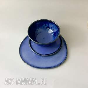 zestaw śniadaniowo - obiadowy pochmurny błękit komplet naczyń, talerz ceramiczny