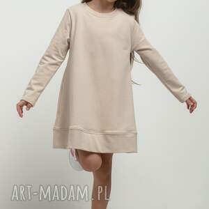 sukienka trapezowa z plisą u dołu dla dziewczynki, mmd36, jasnobeżowa, możliwość