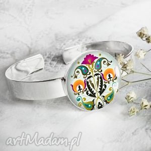 ręcznie wykonane folk - piękna nowoczesna bransoleta z grafiką w szkle