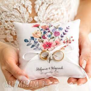 personalizowana poduszka na obrączki z motywem kwiatowym 14x14 cm, dekoracje