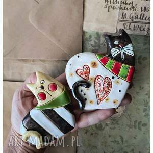 Kotki bajkowe biało czarne, ceramika, kot