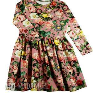 sukienka kwiaty 86-104 cm, sukienka, dla dziewczynki, w kwiatki, bawełna, oeko