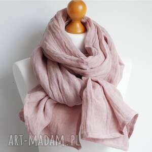 handmade szaliki lniany szal damski wiosenny, obszerny szal z lnu w kolorze pudrowego