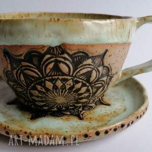 handmade ceramika komplet "mandala w mięcie" 1