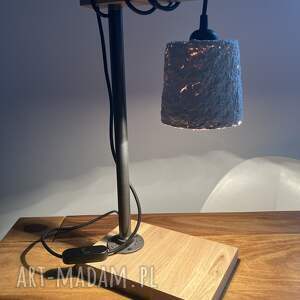 lampka retro dąb stołowa, oświetlenie, drewno, metal, biurko