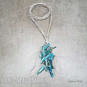 handmade naszyjniki niebieski - długi naszyjnik lniany