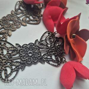Klipsy długie czerwone kwiaty i filigrany bardzo stylowe