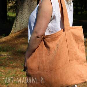 handmade na ramię torba lniana duża 100% naturalny len 55x48 cm