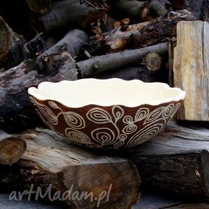 handmade ceramika brązowo - kremowa miska ceramiczna