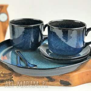 Prezent Zestaw - Patera Taca ceramiczna plus filiżanki - Nocne niebo