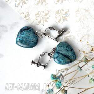 klipsy z sercami blue crazy agate - kamieniem naturalnym agatem, biżuteria
