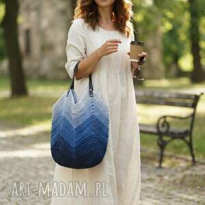 Duża niebieska torba ze sznurka bawełnianego Tulipan handmade