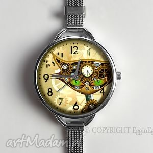 handmade zegarki steampunk'owy kot - zegarek z dużą tarczką 0958ws