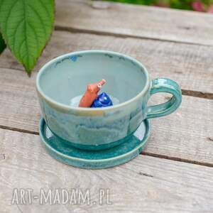 filiżanka do herbaty z figurką ślimaka kawy morska trawa blue ok 350