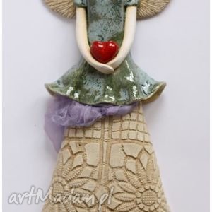 handmade ceramika anioł wiszący z falbaną