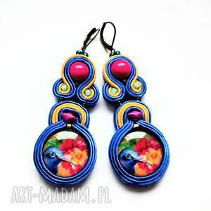 Blue Bird kolczyki sutaszowe, ptak, kolorowe