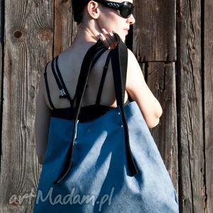handmade na ramię torba tote niebiesko - szara