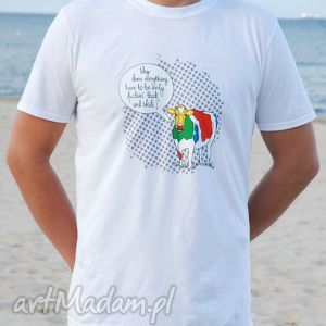 handmade koszulki t-shirt podkoszulek unisex z autorskim wzorem krowa kolor biały rozm