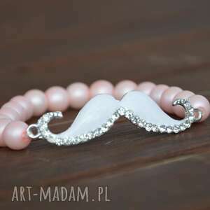 handmade bracelet by sis: białe wąsy w różowych perłach