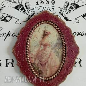 Ozdobny medalion z damą, decoupage, vintage, shabby chic