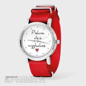 zegarek, bransoletka - pięknie dziś wyglądasz czerwony, nato serce grafika