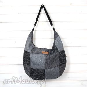 torba hobo szara, torebka, patchwork, kwadraty, pojemna