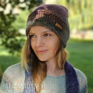 czapka magnolia drutach, prezent, duża beanie, unikalny